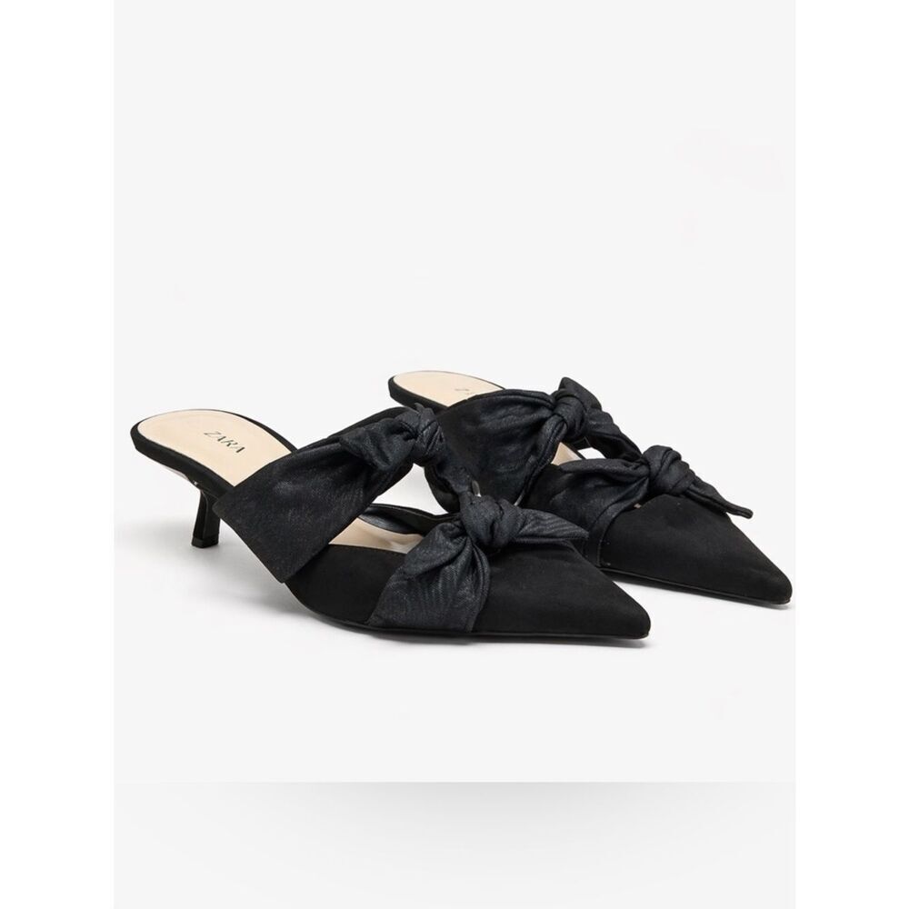 Zara Bow Knotted Kitten Heel Pointed Toe Shoes